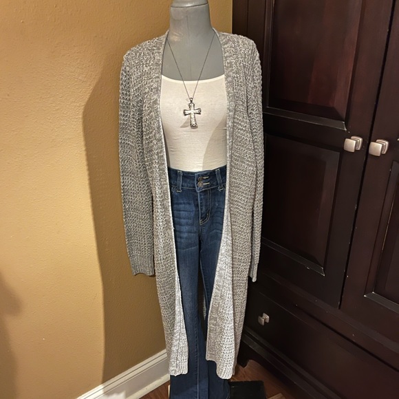 Knitted Grey Long Duster Cardigan - Picture 2 of 12